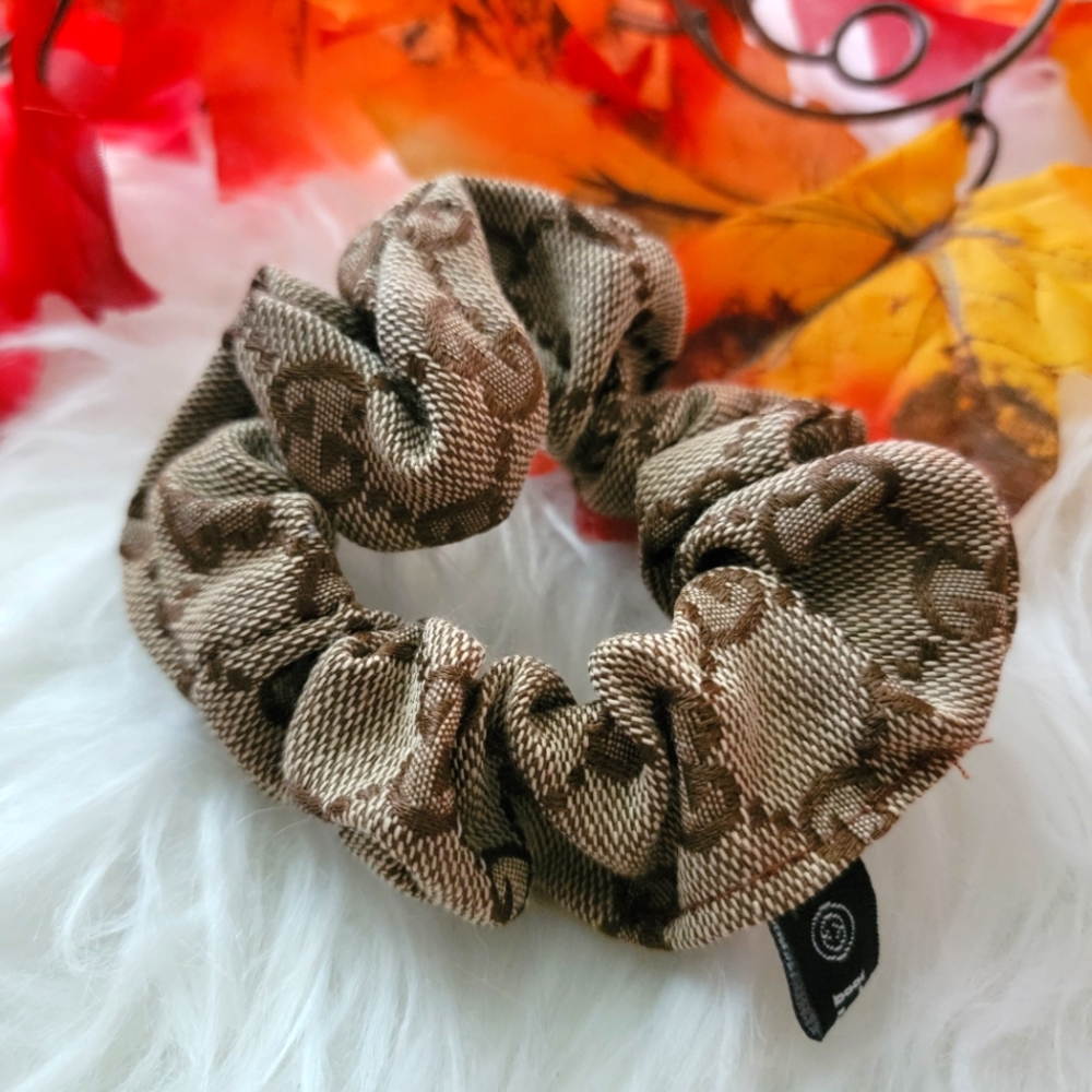 2 Left! Chic Brown Patterned Hair Scrunchie Hair Tie